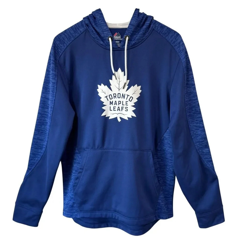 Toronto Maple Leafs Majestic Armor Therma Base Pullover Hoodie Blue Medium EUC